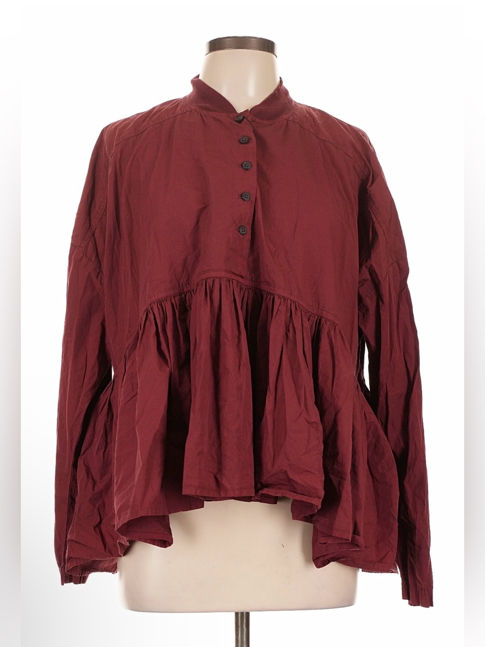 RUNDHOLZ BLACK LABEL Burgundy Wine Ruffle Lagenlook Top Size Large NWT